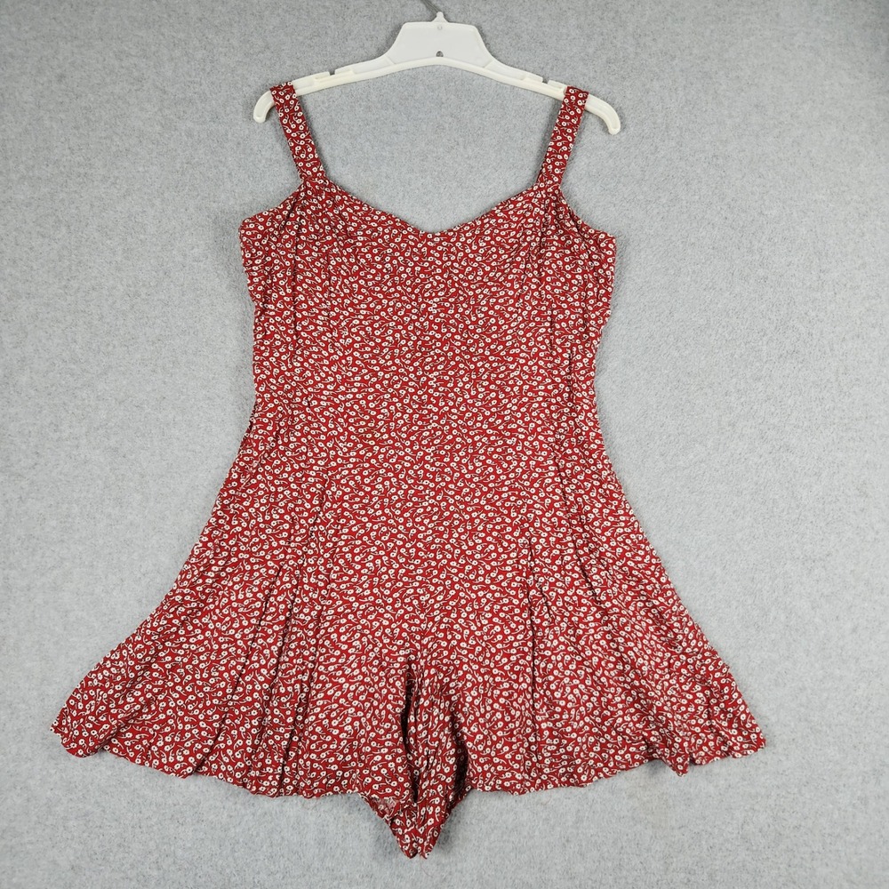 Lorenze Sport Co Romper Womens 11/12 Red Floral Rayon Sweetheart Neck Wide Strap